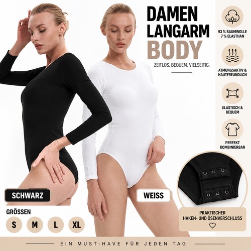 Damen langarm body - body, baumwolle